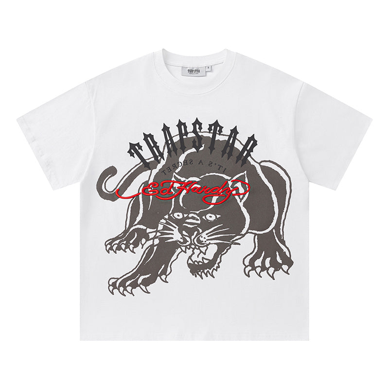 Trapstar unisex graphic T-shirt with panther print, shown in black and white - view 11