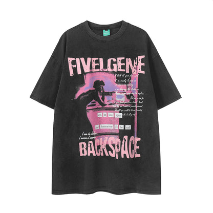 Oversized Graphic Print T-Shirt Short Sleeve Washed Vintage Streetwear Casual Summer Tee