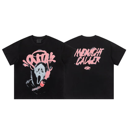 Unisex Black Graphic T-Shirt, Crew Neck Short Sleeve Masked Face Print