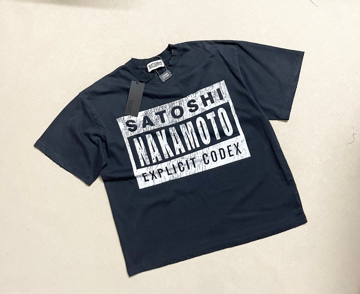 Satoshi Nakamoto Explicit Codex Tee Distressed Washed Heavyweight Cotton Destroyed Raw Edge Vintage Streetwear T-Shirt | Explicit Codex