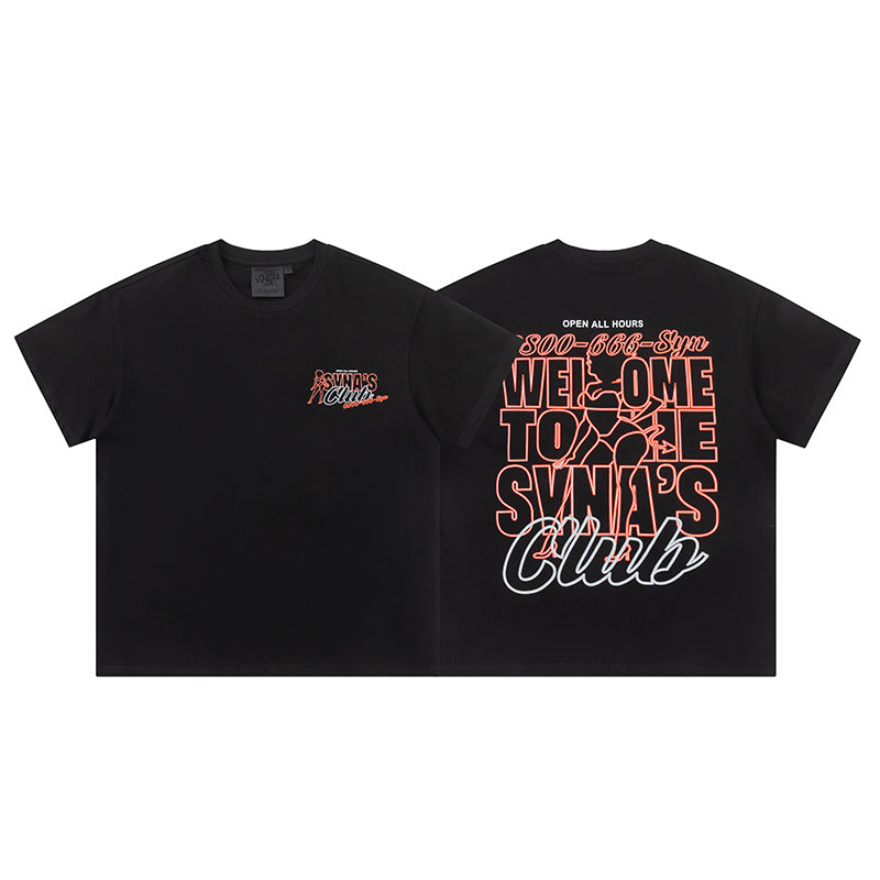 Black graphic crew neck short sleeve T-shirt with small front Synas Club print - view 11