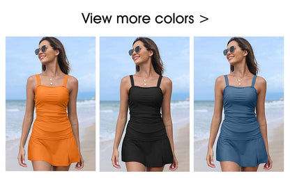 Women Vintage Tummy Control Two Piece Tankini Swimsuits Swimdress Push up Swimwear Bathing Suits - Seldom Seen Styles