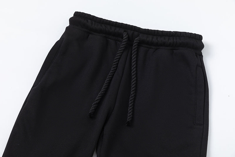 Black graphic hooded sweatshirt and joggers two-piece tracksuit set with outlined hood print - view 12