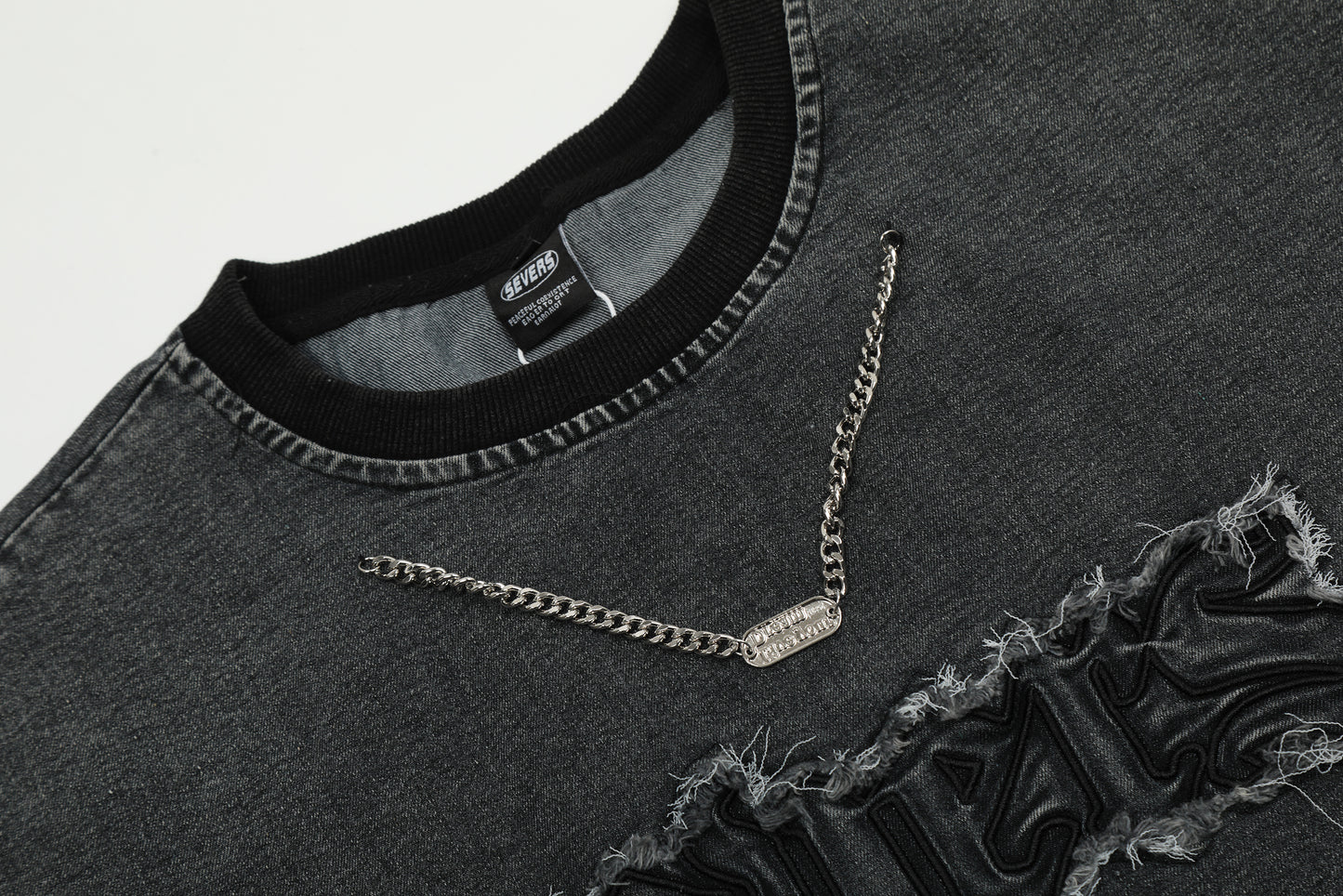 Oversized Washed Graphic Chain Embroidery Crewneck Short Sleeve Tee Streetwear Hip Hop Casual Summer T-Shirt