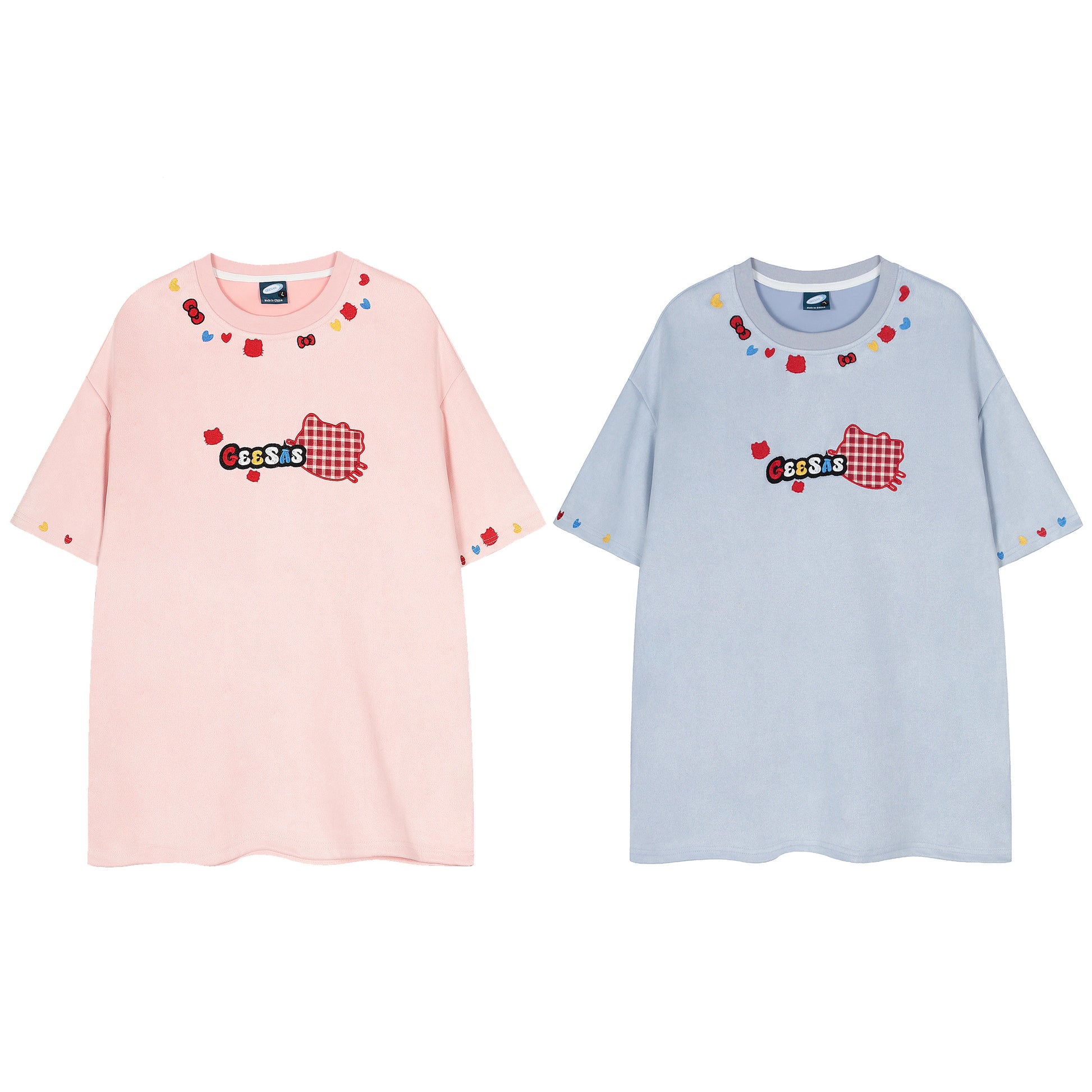 Geesas plaid cat graphic tee pink - back