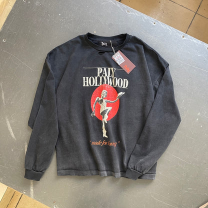 Paly Hollywood Vintage Graphic Print Long Sleeve Oversized Tee Washed Cotton Retro Streetwear Top | Paly Sunset