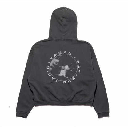 Enfants Riches Déprimés - Tabac Rat Printed Cotton-Jersey Zip-Up Hoodie in Black