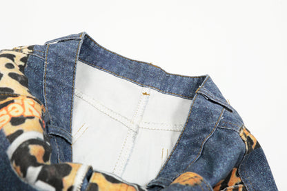 Women's RVNTENG Leopard Belt Multi-Badge Key Charm Wide Leg Denim Shorts High Waist Y2K Streetwear Jean Shorts