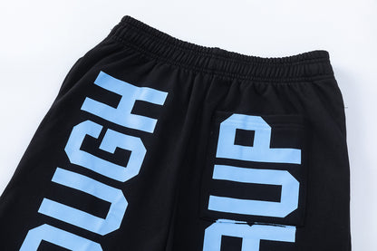 Graphic Shorts Black Blue Letter Print Drawstring Elastic Waist Streetwear Casual Summer Beach Shorts | Syrup Short