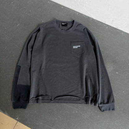 ERD Enfants Riches Deprimes Slogan Pocket Contrast Sleeve Long Sleeve Tee Washed Slate Gray Distressed Wax Dye Patchwork Streetwear | Slate Splice Tee