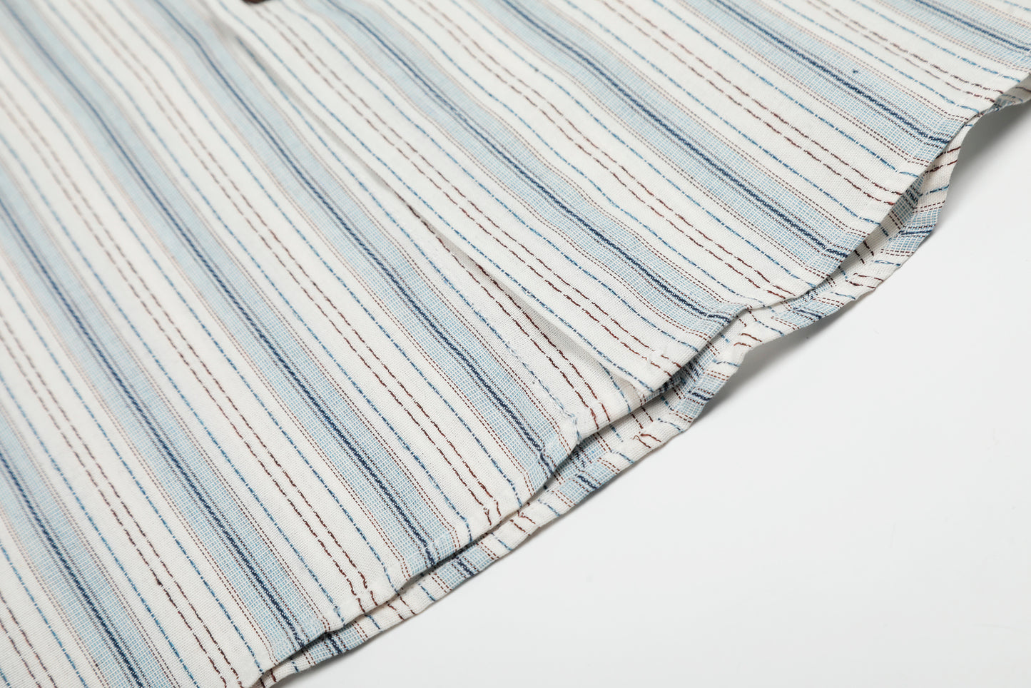 Stripe Fringe Collar Linen Cotton Short Sleeve Shirt Oversized Button Down Leather Buckle Detail Casual Summer Top | Fringe Stripe
