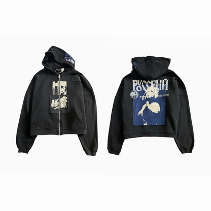 Lenin's Nap Time Assemblage Zip Hoodie - Washed Black