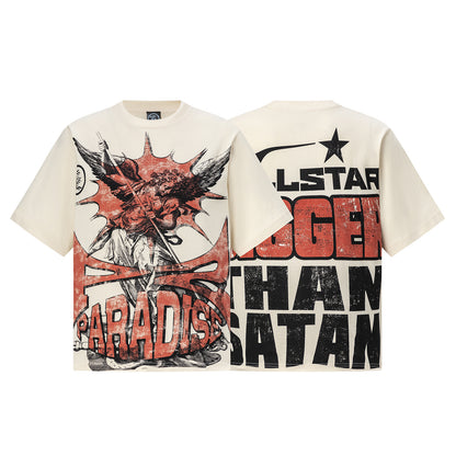 Graphic Print Tee Hellstar Oversized Streetwear Casual Summer Cotton T-Shirt | Solar Hex
