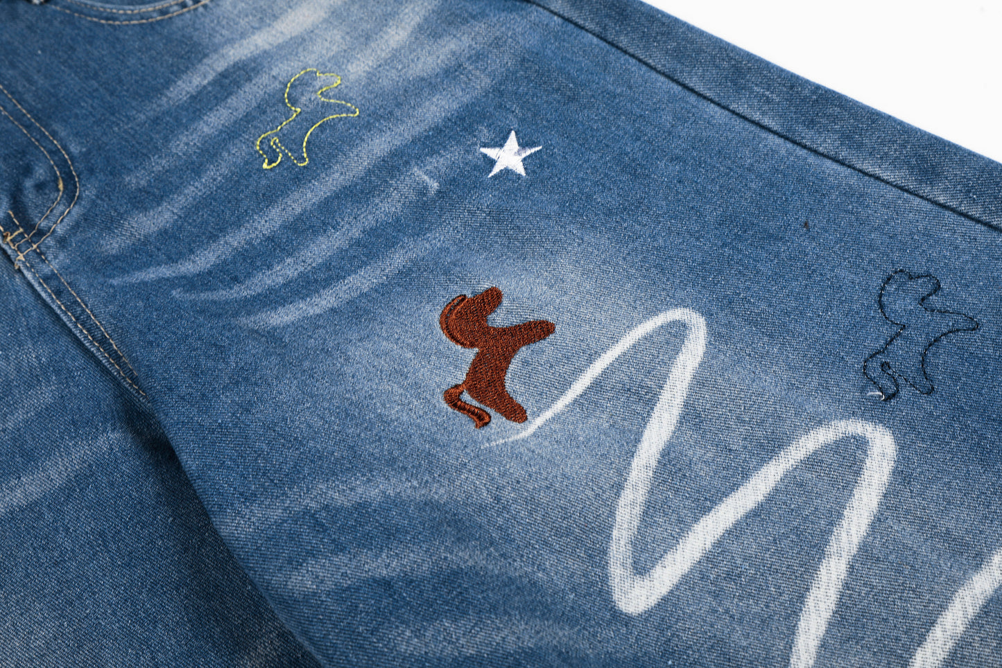 Unicorn Embroidery Wide Leg Denim Jeans High Waist Spiral Print Y2K Streetwear Casual Pants