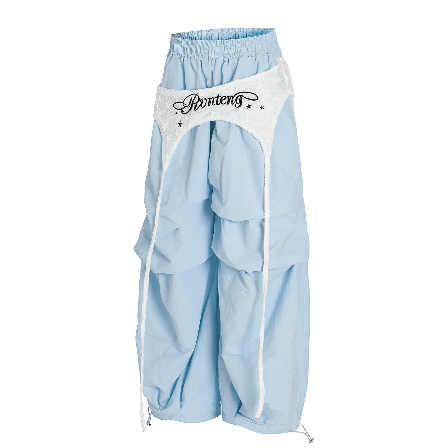 Women's Rvnteng Long-term Star Embroidery Cargo Balloon Wide Leg Pants - Blue Front View