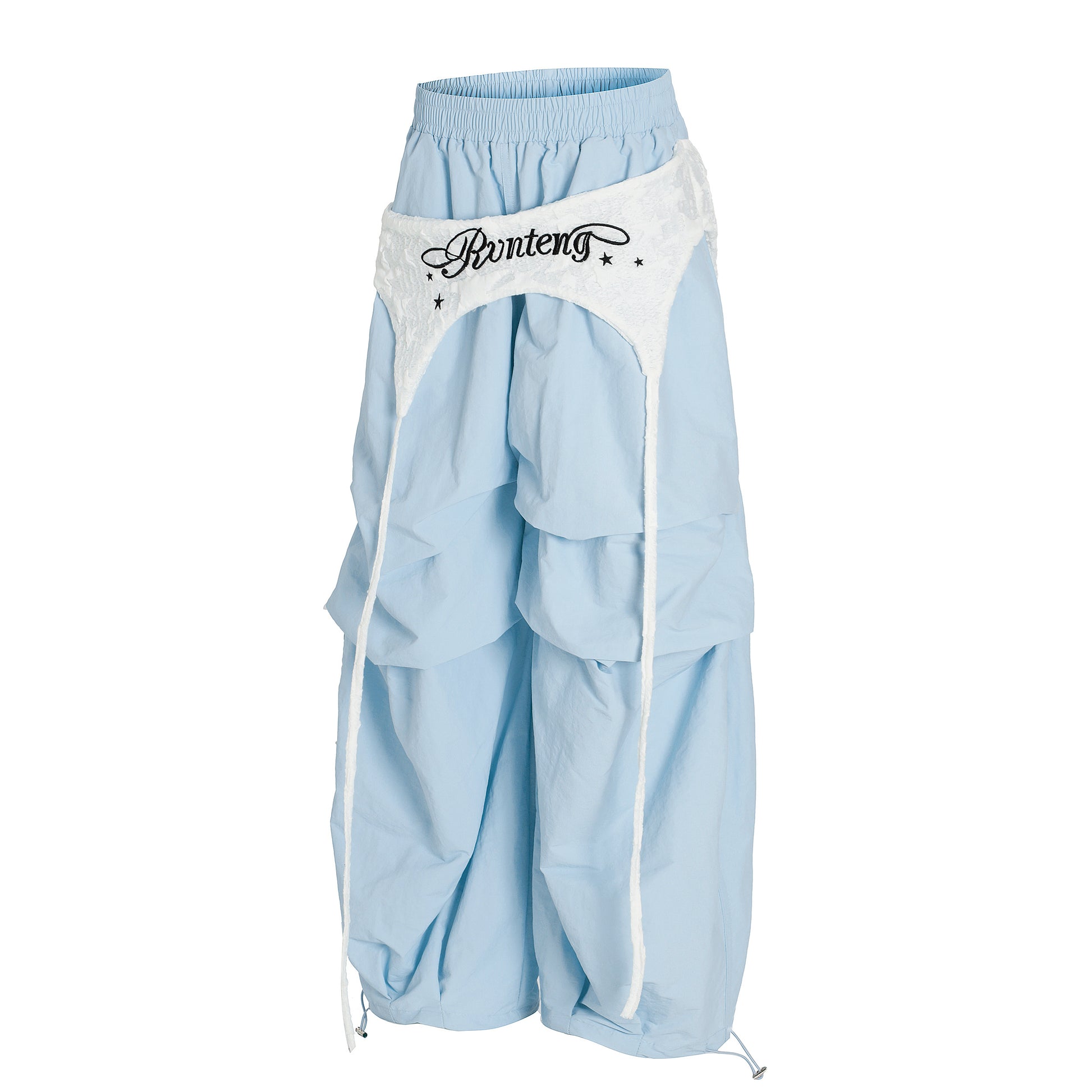 Women's Rvnteng Long-term Star Embroidery Cargo Balloon Wide Leg Pants - Blue Front View