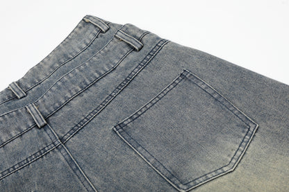 E Letter Cross Rhinestone Denim Shorts Wide Leg High Waist Washed Streetwear Summer Casual Shorts