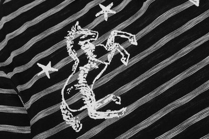 Twin Stallion Star Embroidery Stripe Polo Short Sleeve Oversized Streetwear Y2K Vintage Cotton Knit Top | Twin Stallion