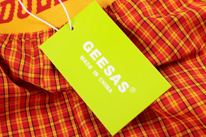 NEXDULE GEESAS Plaid Print Wide Leg Barrel Pants High Waist Streetwear Y2K Vintage Logo Waistband Zip Hem Trousers | Plaid Drop
