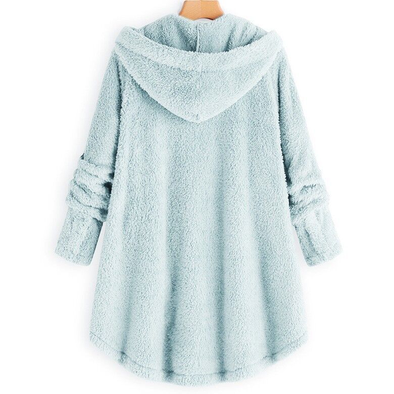 Qeaghou Dicke Wintermäntel für Damen, lässig, süß, Sherpa-Mäntel, flauschiger Fleece, warme Mäntel, Button-Down, langärmeliger Kapuzenmantel