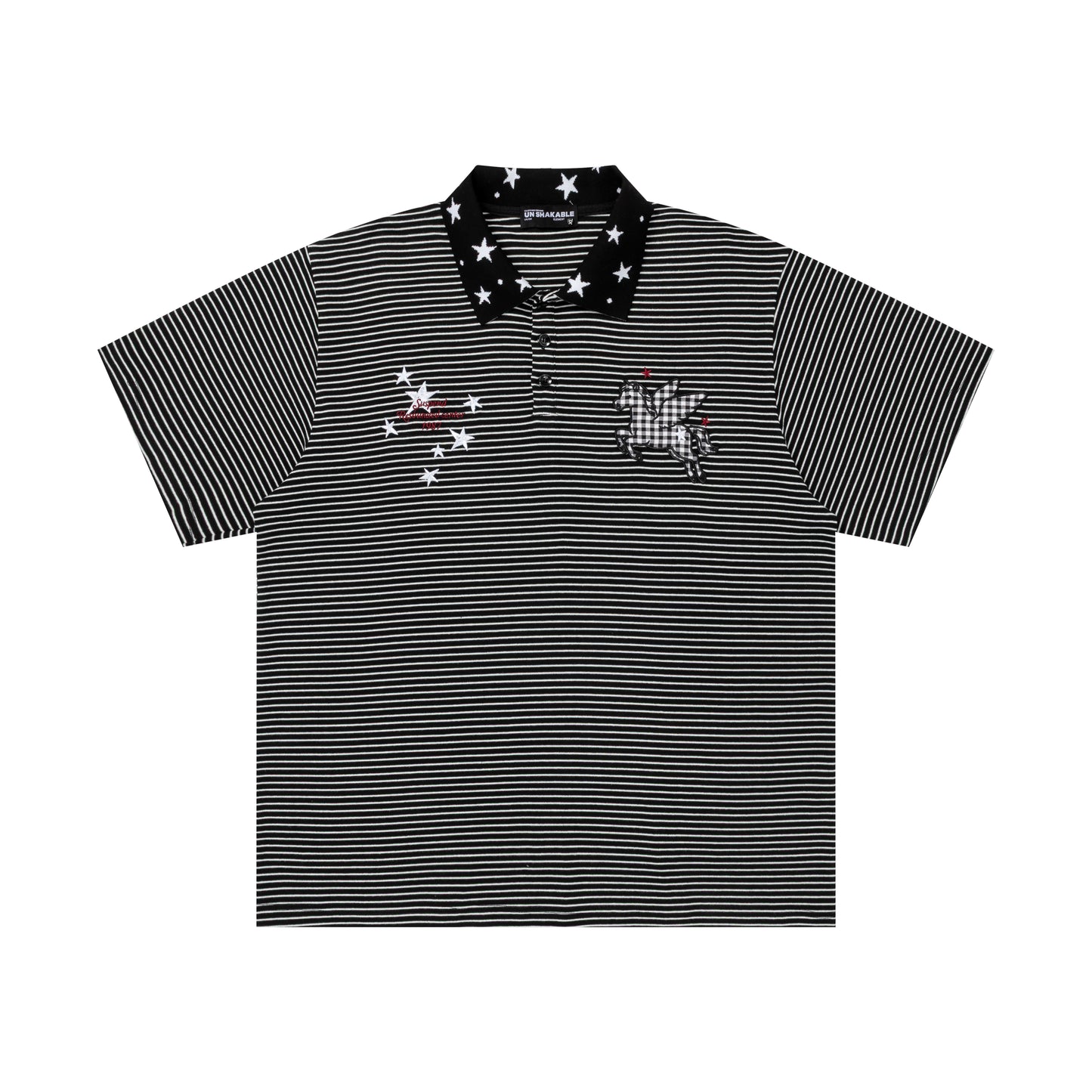 Striped Polo Short Sleeve Tee Star Collar Oversized Streetwear Summer Casual Top