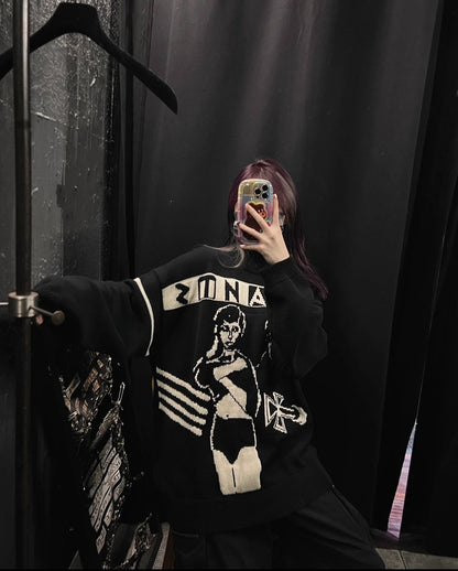 “Angst” Russian Graphic Knit Sweater