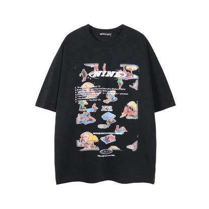 NINE Supend Beach Collage Graphic Oversized Tee Movie Tracklist Print Streetwear Short Sleeve T-Shirt