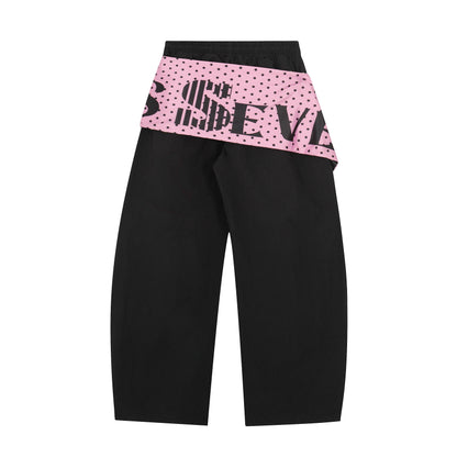 Polka Dot Letter Print Scarf Waistband Wide Leg Parachute Pants High Waist Streetwear Casual Pants