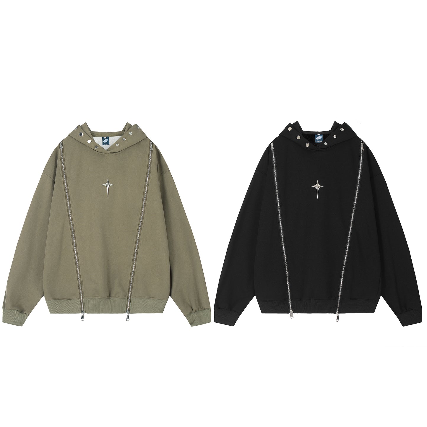 Nova Zip Dual-Zip Star Fleece Hoodie Khaki Black Both Colors Front