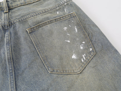 Paint Splatter Wide Leg Denim Shorts High Waist Washed Distressed Streetwear Summer Casual Jean Shorts | Chalk Drift