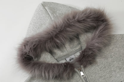 Women's RVNTENG Faux Fur Trim Hood Fleece Lined Full Zip Hoodie Sweatshirt Letter Print Oversized Warm Winter Jacket