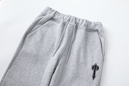 Blue and Gray Chevron Hoodie and Joggers Tracksuit Set, Drawstring Two Piece Streetwear Outfit