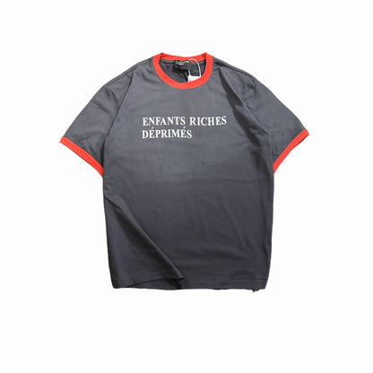 Enfants Riches Déprimés Ringer Classic Logo Short Sleeve Tee Shirt Faded Grey Red