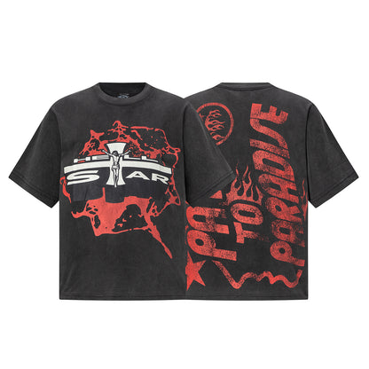Oversized Short Sleeve Graphic Tee Dropped Shoulder Streetwear Summer Casual T-Shirt | Crest Wave