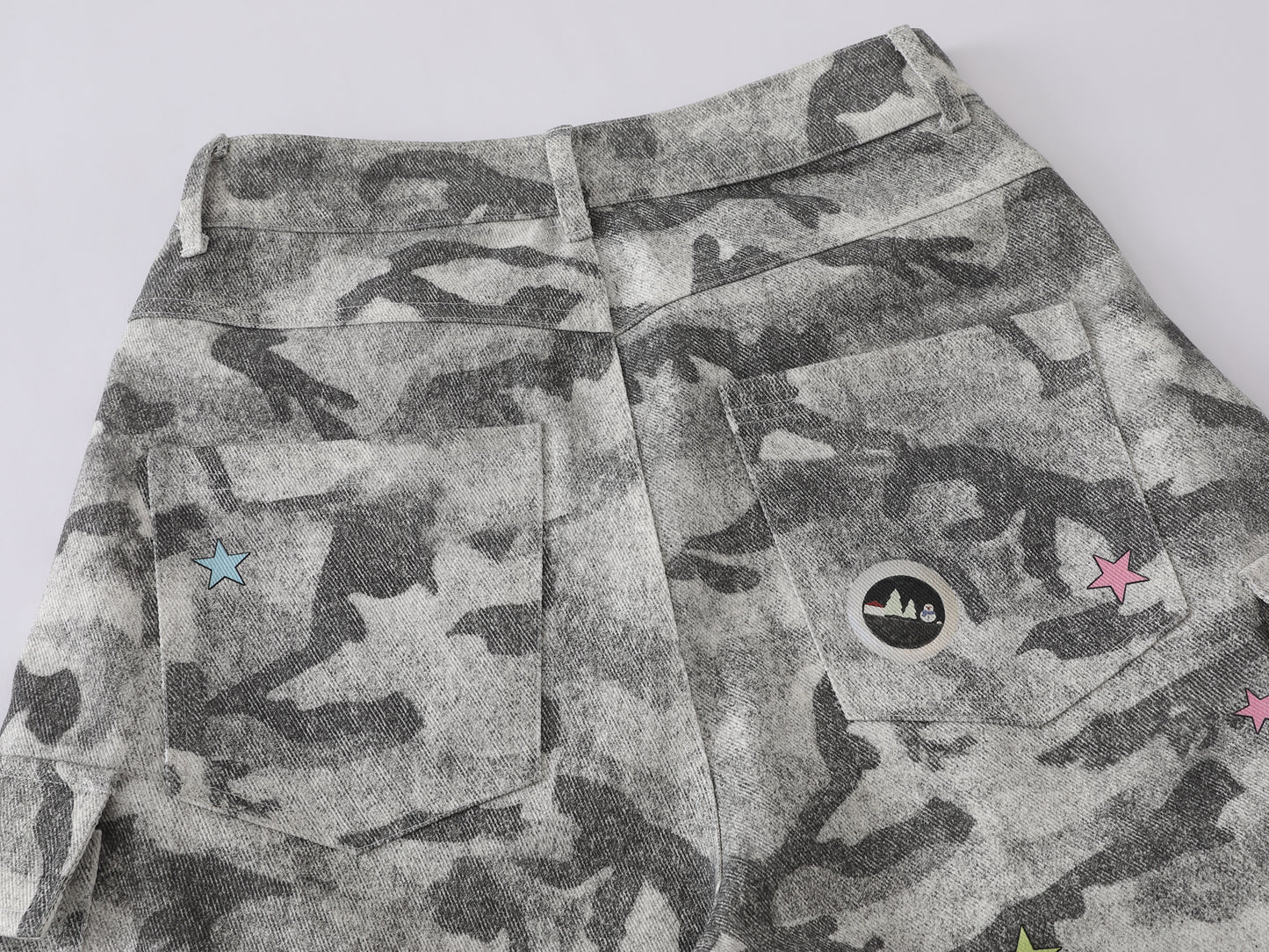 Snow Camo Cargo Shorts Teddy Bear Pendant Cartoon Patch Multi Pocket High Waist Casual Streetwear Baggy Shorts | Camo Bear