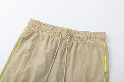 Drawstring Casual Shorts with Elastic Waist, Pockets and Contrast Piping