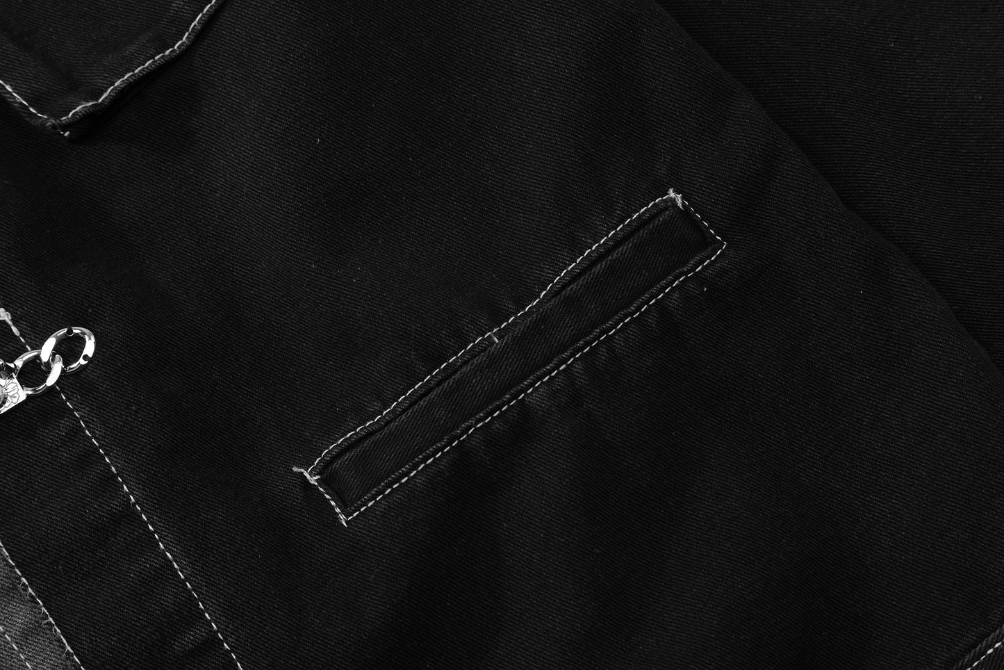 Oversized Two-Tone Denim Jacket Chain Detail Washed Vintage Streetwear Casual Fall Outerwear