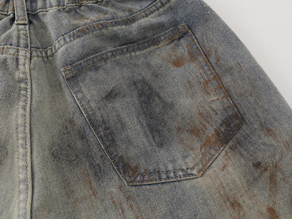 Mud Dye Earth Tone Wide Leg Denim Shorts High Waist Washed Vintage Streetwear Summer Casual Jean Shorts | Dust Storm