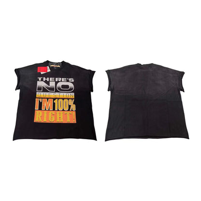 SECND SLF No Question I'm 100% Right Slogan Tee Washed Black Heavy Drop Shoulder Cracked Print Streetwear | 100 Right Tee