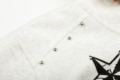 Anime Graphic Faux Fur Collar Zip Hoodie Jacket Studded Streetwear Y2K Grunge Winter Coat