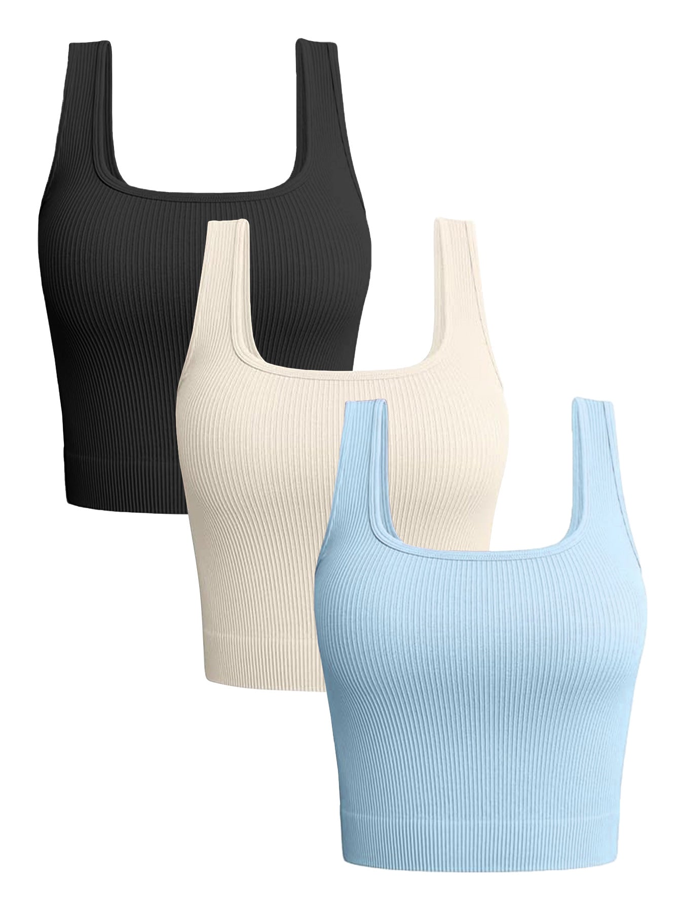 Women's 3 Piece Tank Tops Ribbed Seamless Workout Exercise Shirts Yoga Crop Tops