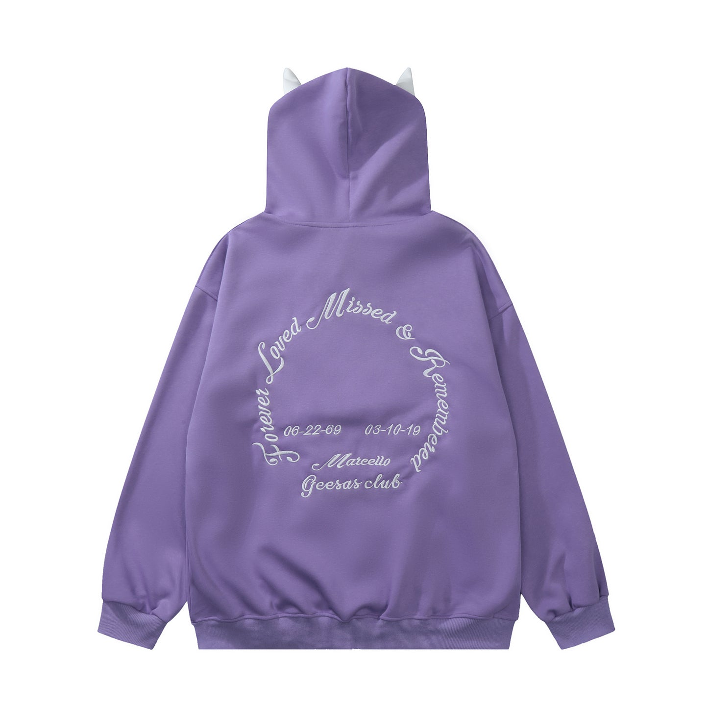 Devil Horn Fleece Zip Hoodie Purple Black Both Colors