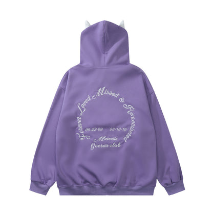 GEESAS San Diego Devil Horn Zip-Up Fleece Hoodie Oversized Streetwear Y2K Grunge Warm Winter Pullover Sweatshirt | Devil Horn
