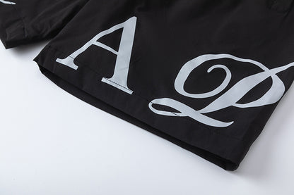Unisex Graphic Drawstring Shorts, Elastic Waist Pockets, Casual Streetwear
