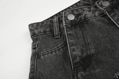 Women's Multi-Pocket Buckle Strap Distressed Denim Shorts High Waist Wide Leg Raw Hem Casual Streetwear Jean Shorts