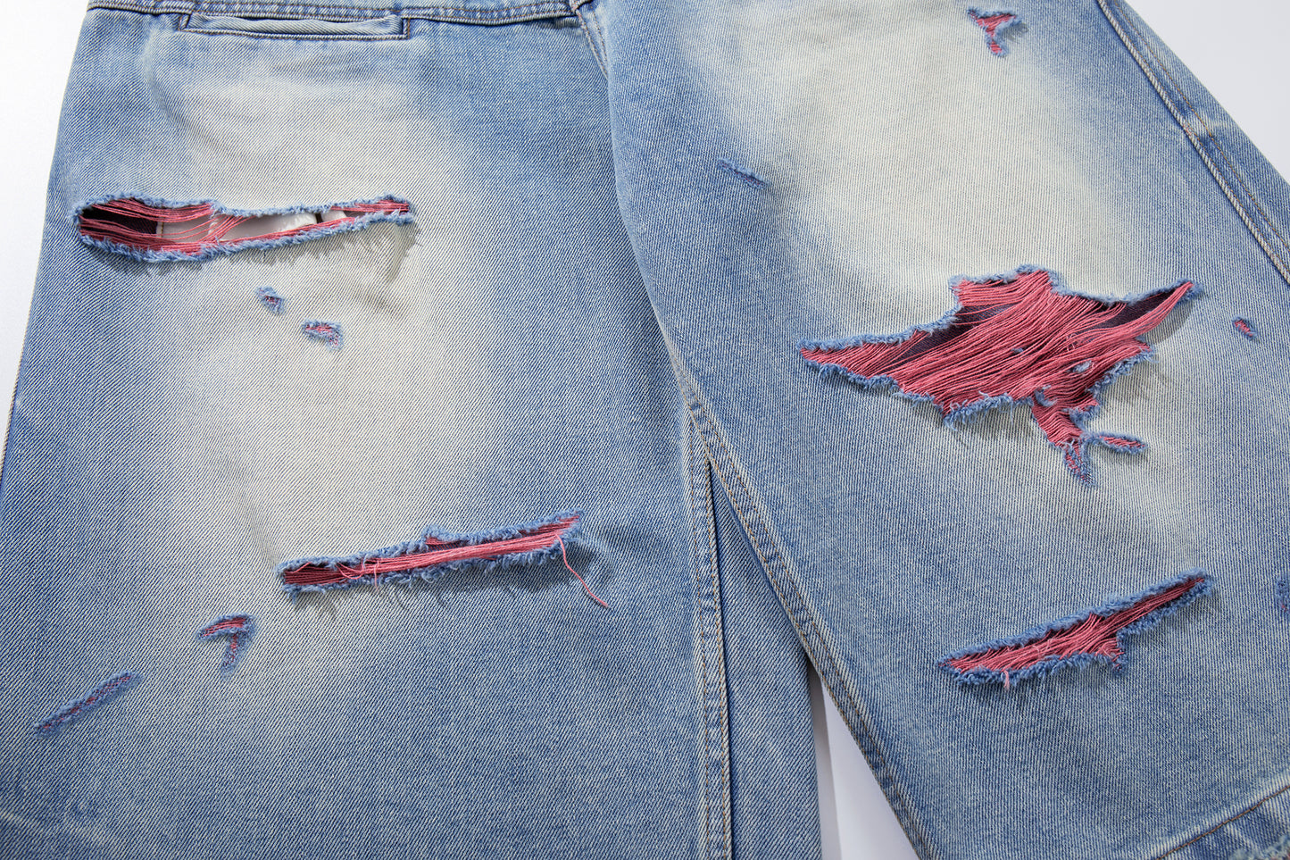 Light Blue Distressed Wide-Leg Cropped Denim Shorts