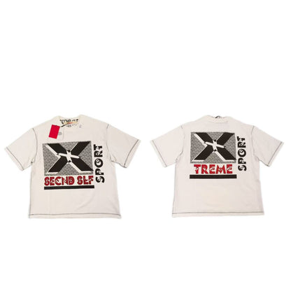 SECND SLF Xtreme Sport Big X Gravel Print Short Sleeve Tee Off-White Boxy Dual-Print American Streetwear | Xtreme X Tee