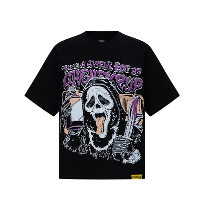 Slogan Bubble Letter Graphic Tee Purple Print Oversized Black Cotton Streetwear Casual Summer T-Shirt | Purple Lean