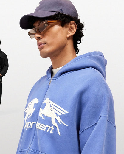 Pegasus Zip Through Hoodie - Indigo
