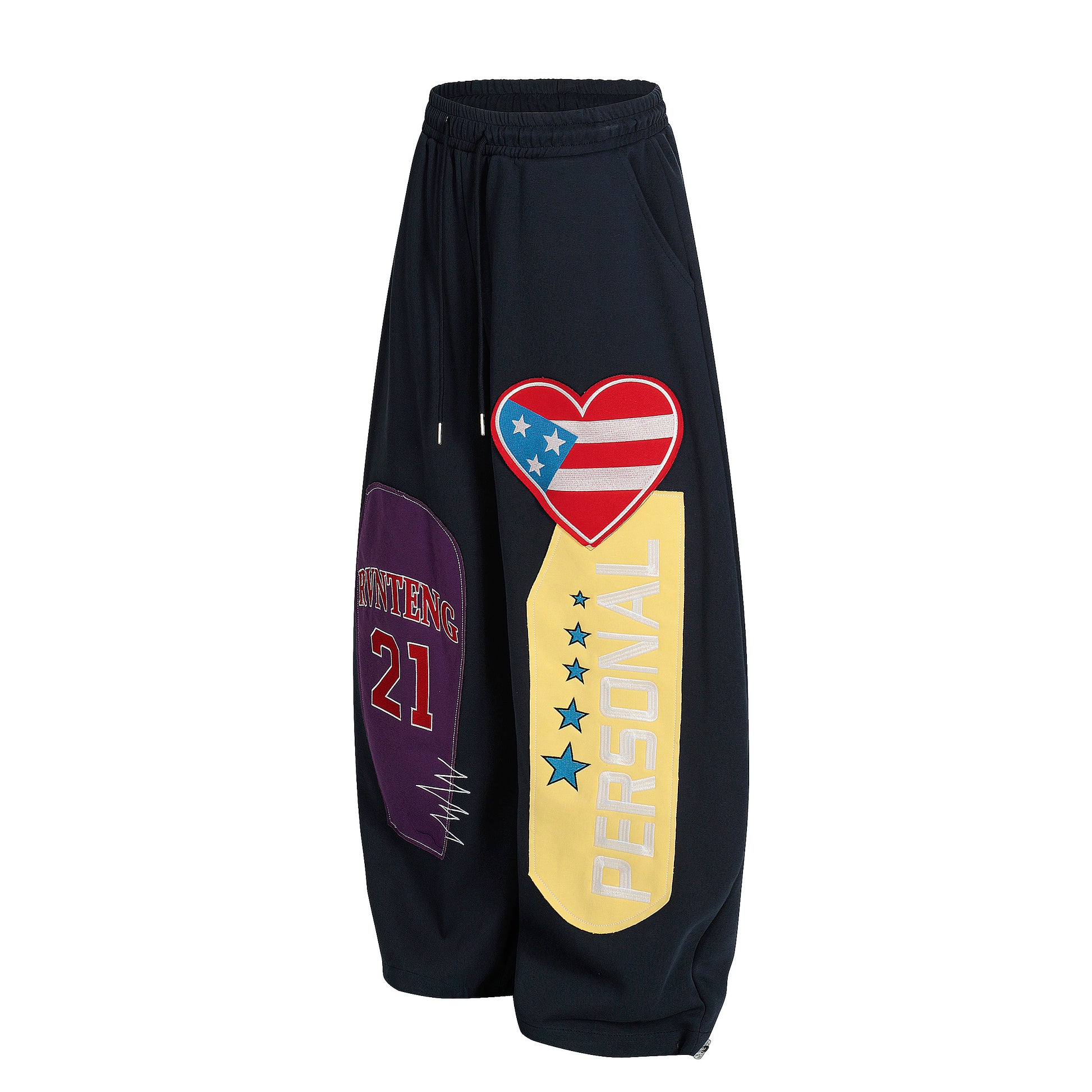 Women's RVNTENG 21 American Flag Heart Patch Balloon Wide Leg Sweatpants - Navy Back View